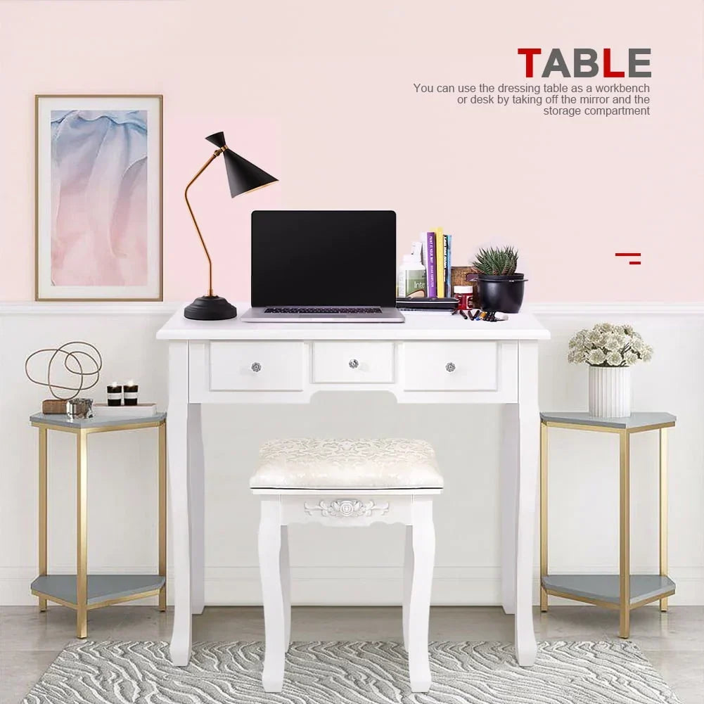 Nouveauté 2026 – Coiffeuse Ktaxon avec 10 lumières LED, 5 tiroirs et tabouret rembourré, ensemble de coiffeuse blanc pour chambre à coucher