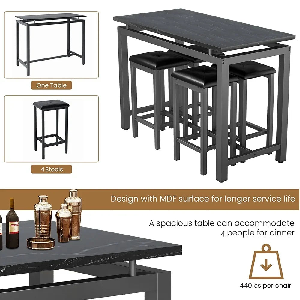 Nouveauté 2026 – Ensemble de table haute 5 places , table de bar et tabourets assortis, table à manger minimaliste avec tabourets sans dossier, ensemble table et chaises de bar avec plateau en bois pour cuisine, appartement ou bistrot - Gain de place