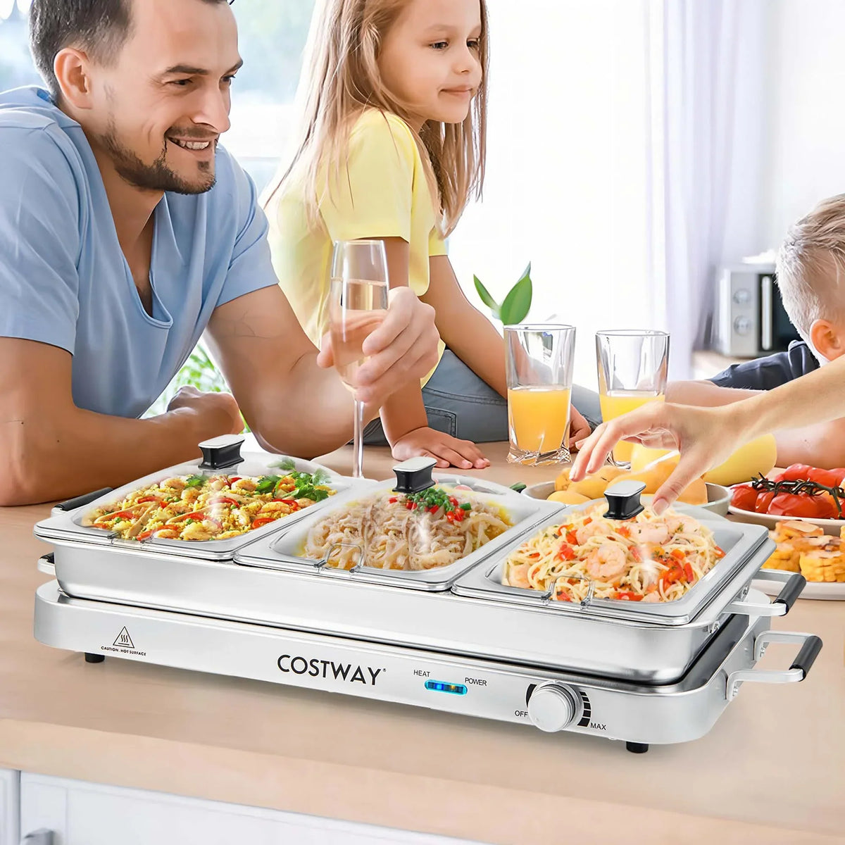 Nouveauté 2026 – Chauffe-plats Costway , buffet, plateau chauffant électrique 450 W en acier inoxydable pour réceptions
