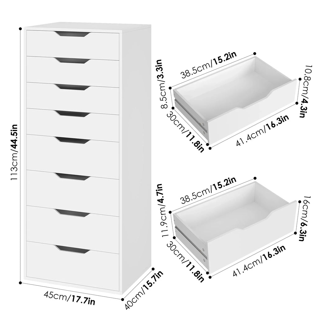 Nouveauté 2026 – Commode verticale Homfa à 8 tiroirs, hauteur 113 cm (44,5 po), style moderne, blanche, idéale pour la chambre ou le salon