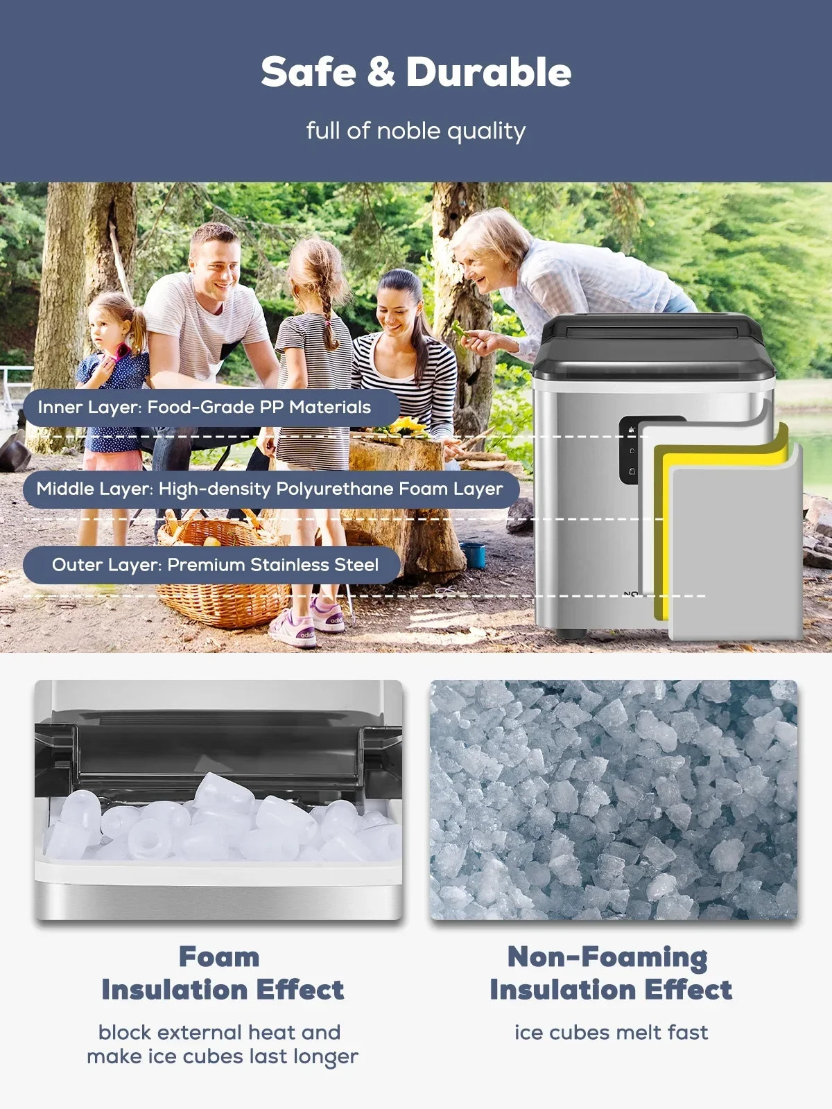 Nouveauté 2026 – Machine à glaçons en acier inoxydable , modèle de comptoir, 13,6 kg en 24 h, 9 glaçons en 5 min, 2 tailles, autonettoyante, FOHERE