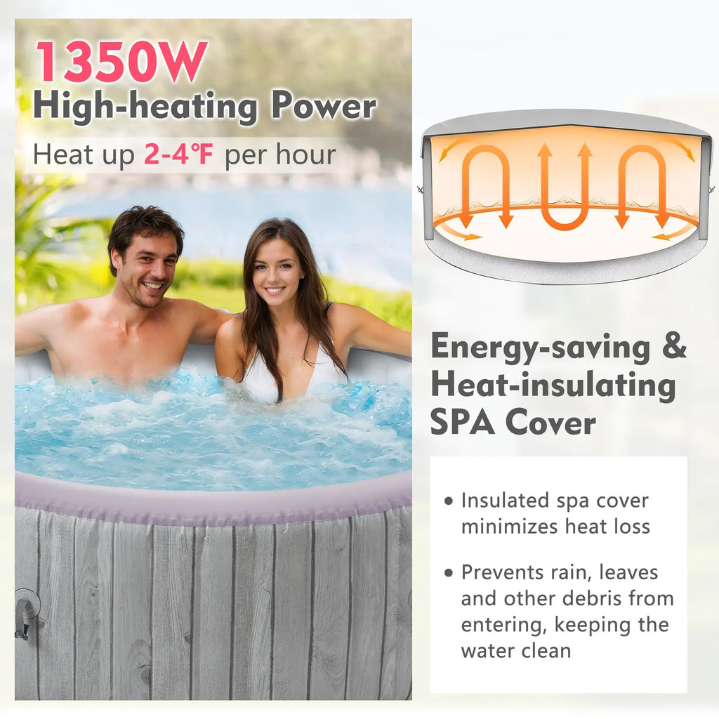 Nouveauté 2026 – Ensemble de mobilier de jardin Round pour spa , canapé d'angle en rotin avec mini-canapé, rangement pour spa en bois d'acacia massif, coussins gris