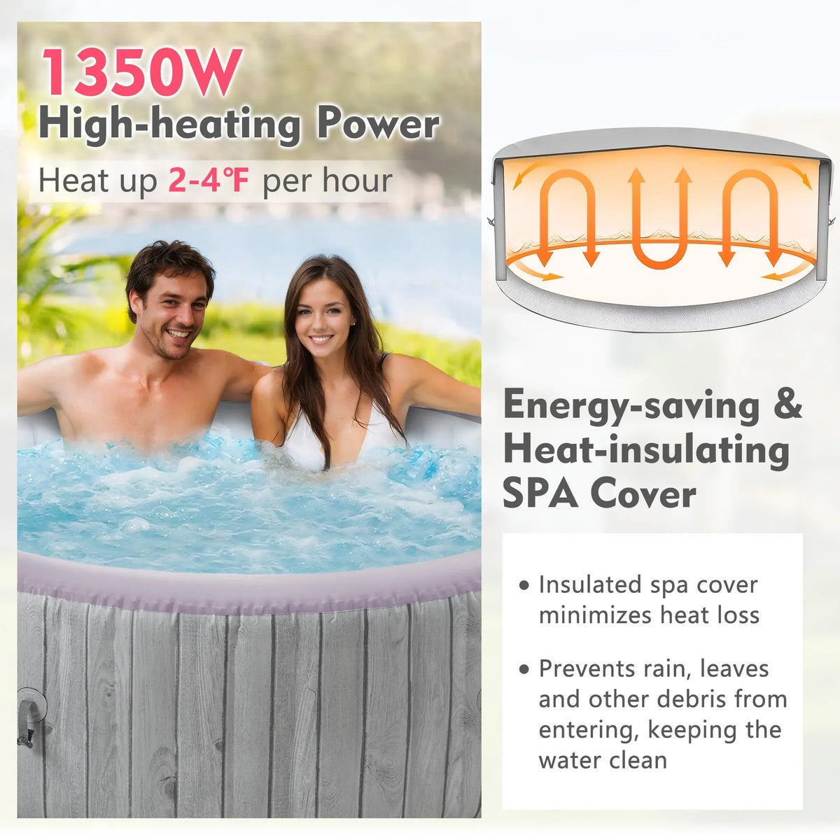 Nouveauté 2026 – Ensemble de mobilier de jardin Round pour spa , canapé d'angle en rotin avec mini-canapé, rangement pour spa en bois d'acacia massif, coussins gris