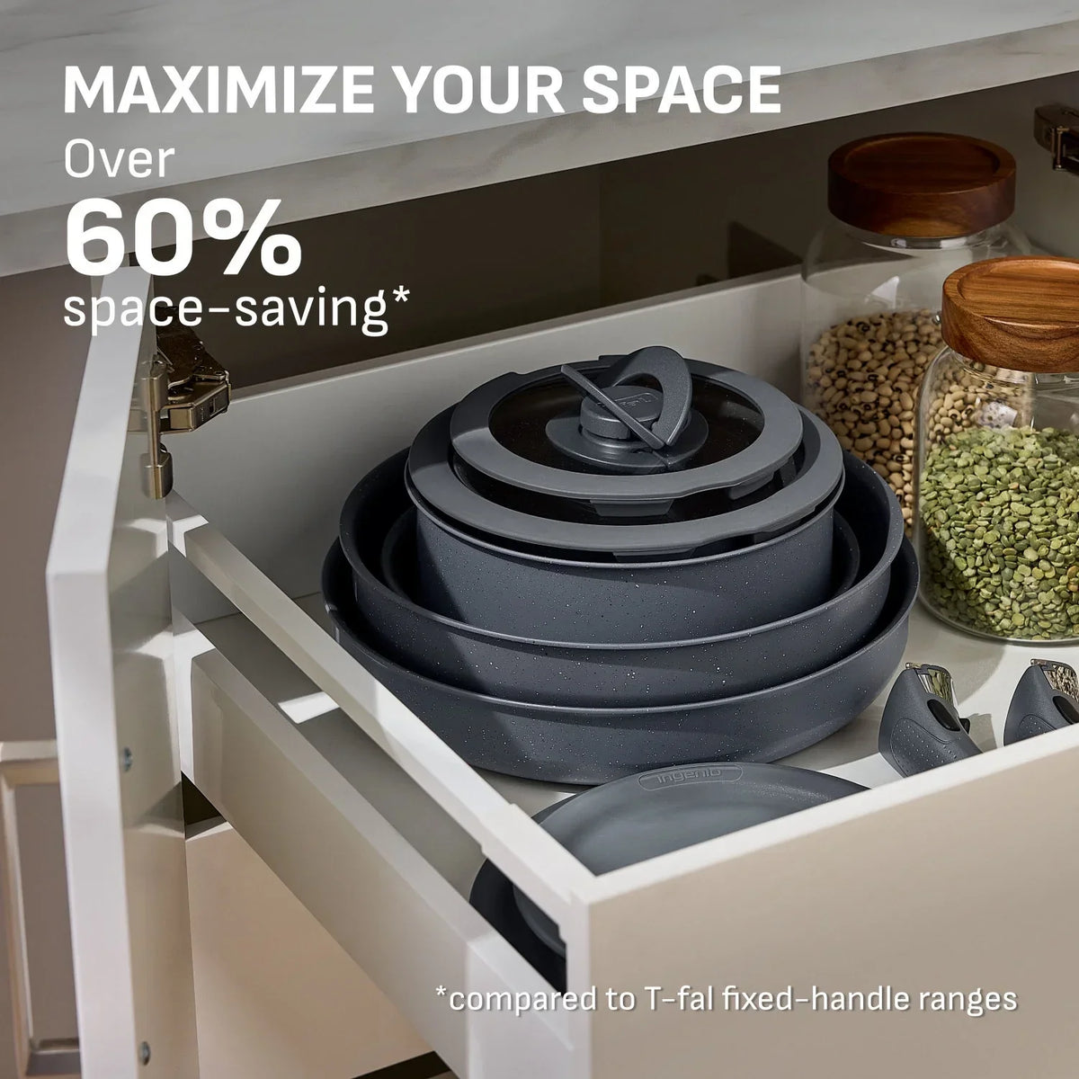 Nouveauté 2026 – Ensemble de 11 pièces antiadhésif T-fal Ingenio Essentials , poignée amovible, compatible four, gril et lave-vaisselle, idéal pour camping-car, couleur granit gris