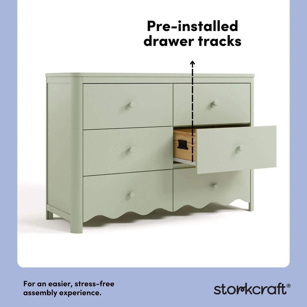 Nouveauté 2026 – Commode pour chambre d'enfant Storkcraft Casablanca 6 tiroirs, couleur sauge