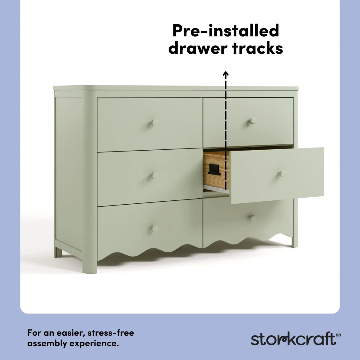 Nouveauté 2026 – Commode pour chambre d'enfant Storkcraft Casablanca 6 tiroirs, couleur sauge