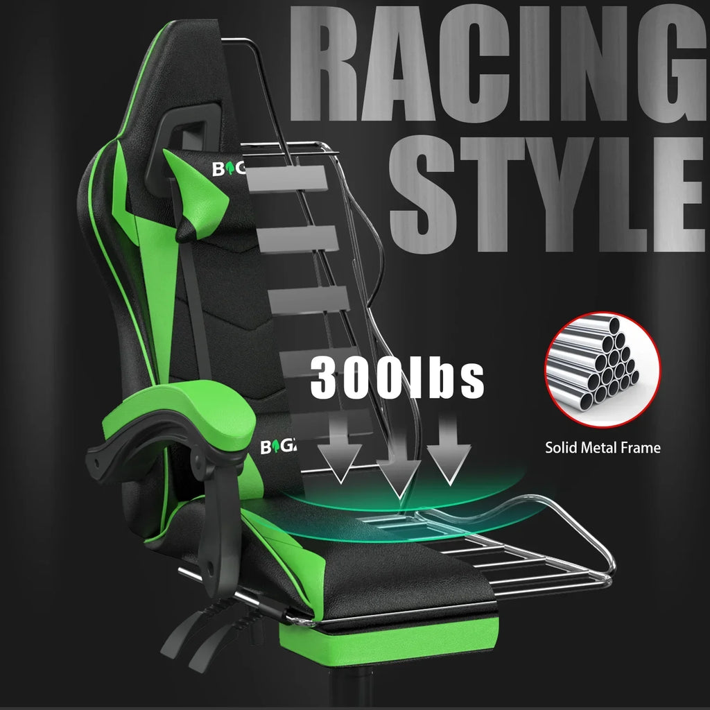 Nouveauté 2026 – Chaise de jeu Bigzzia , chaise de bureau ergonomique avec appui-tête et soutien lombaire réglables en hauteur, pour adultes et adolescents, noir et blanc