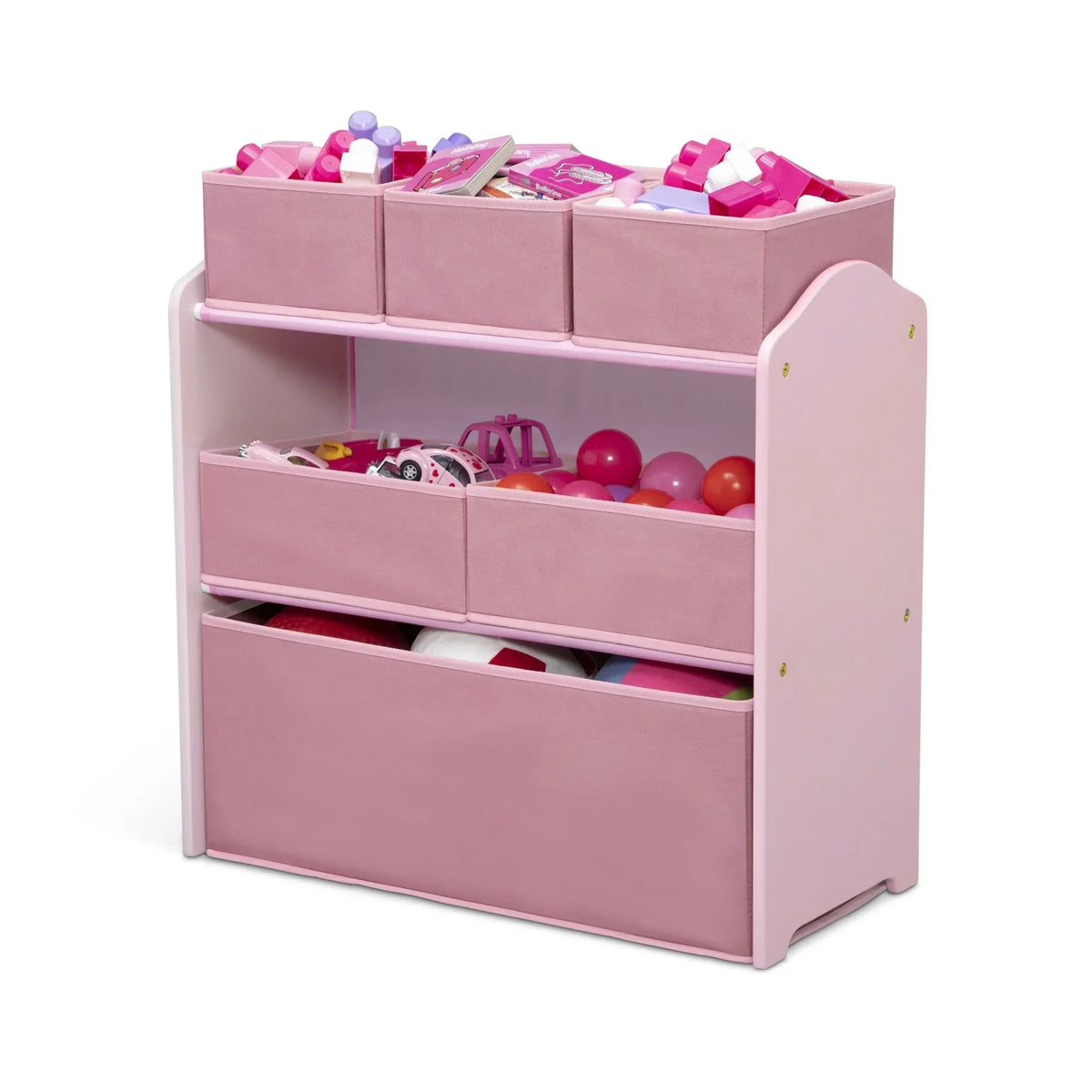 Nouveauté 2026 – Ensemble de jeu pour tout-petits Delta Children 4 pièces – Comprend une table de jeu, 2 chaises et un rangement à jouets à 6 bacs avec autocollants en vinyle réutilisables, rose clair/rose foncé
