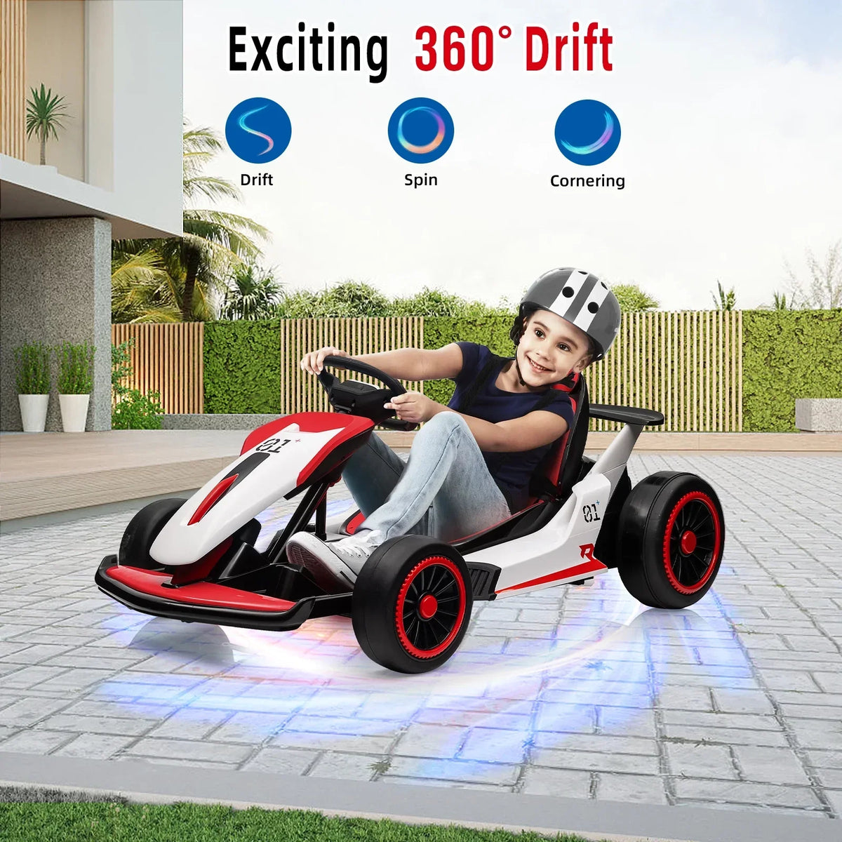 Nouveauté 2026 – Kart de drift 24V avec 2 moteurs puissants de 150 W, batterie haute capacité de 7 Ah, pédales électriques, jouet de course électrique pour l'extérieur