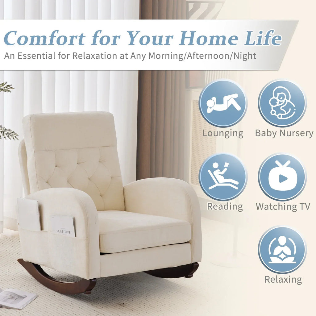 Nouveauté 2026 – Fauteuil à bascule Ktaxon , fauteuil de lecture inclinable, confortable, revêtu de velours peluche, canapé à bascule une place, beige, idéal pour le salon, la chambre d'enfant ou la chambre à coucher