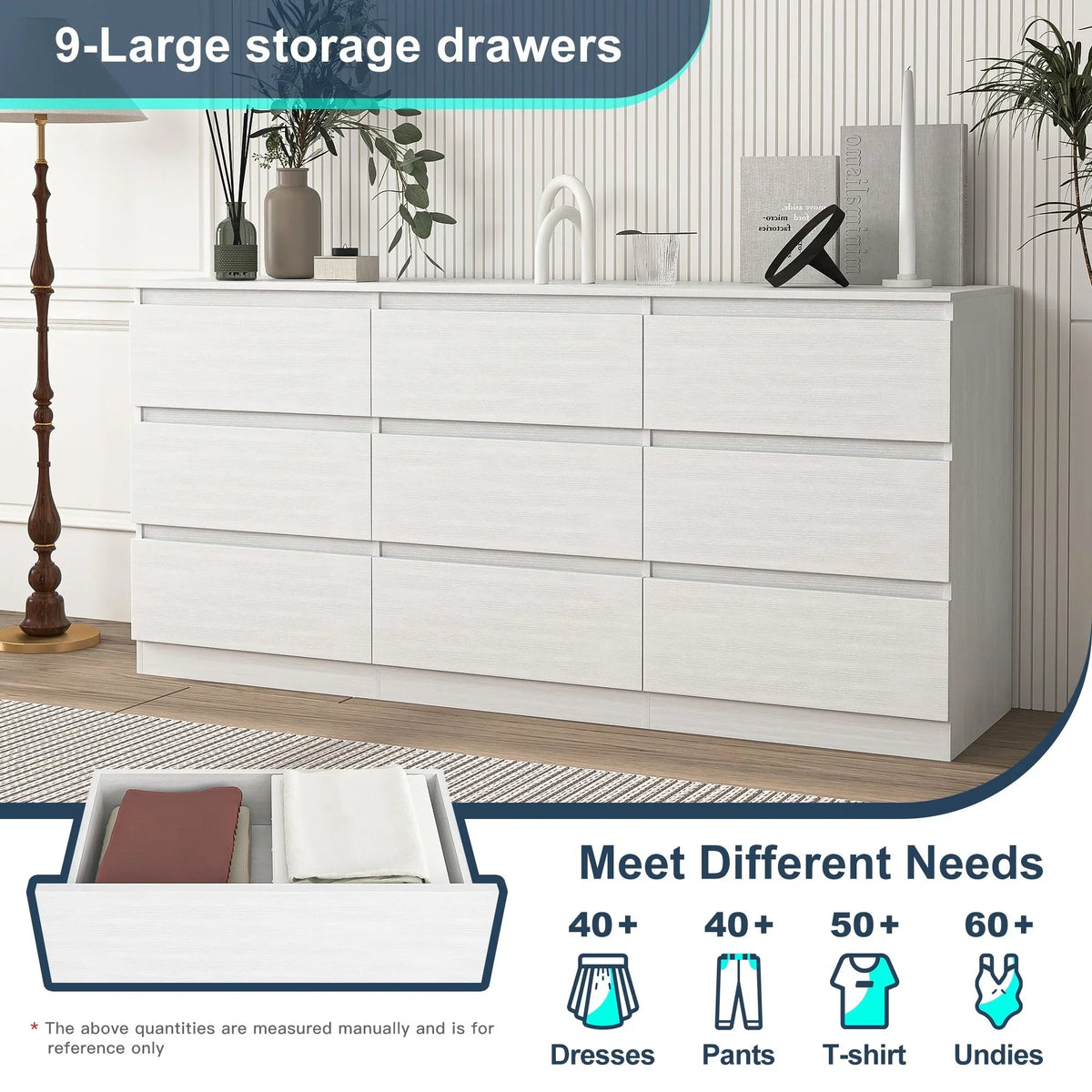 Nouveauté 2026 – Commode Resenkos moderne style milieu du siècle, 6 tiroirs, large, pour chambre à coucher, grise