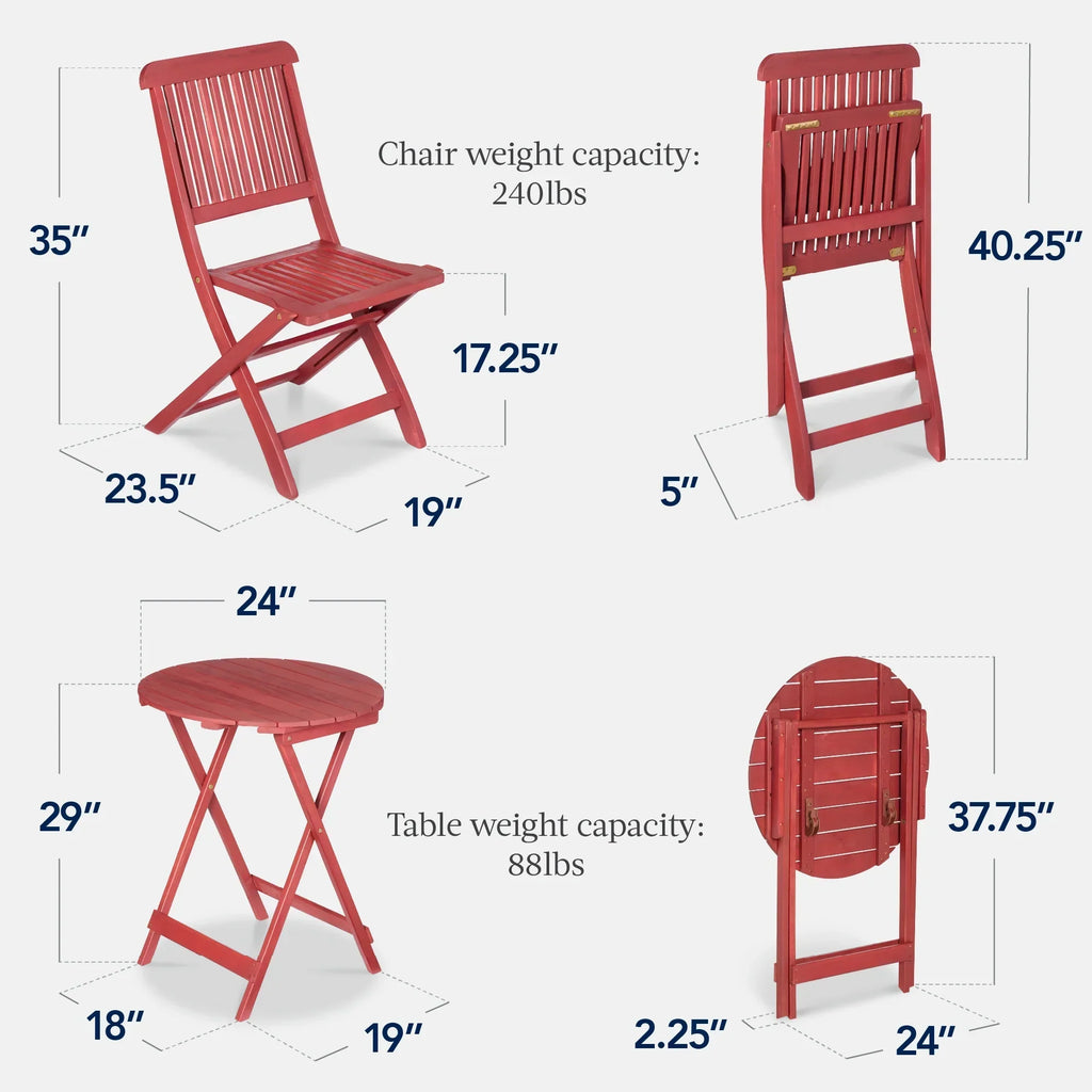 Nouveauté 2026 – Ensemble bistro 3 pièces en bois d'acacia Best Choice Products , mobilier de patio pliant avec 2 chaises et une table - Naturel