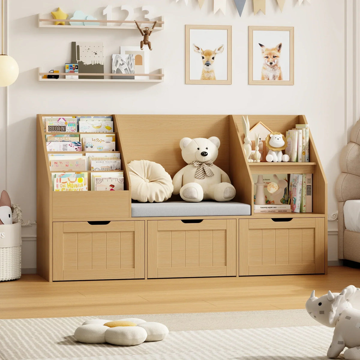 Nouveauté 2026 – Bibliothèque pour enfants Homfa avec coin lecture et 3 tiroirs amovibles, bibliothèque à 2 cubes avec étagères à livres à 4 niveaux, rangement pour jouets et jouets, idéale pour la chambre ou la salle de jeux, blanche