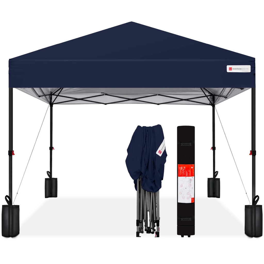 Nouveauté 2026 – Best Choice Products 3,66 m x 3,66 m - Abri pliant facile à monter avec installation en un clic, sac à roulettes et 4 sacs de lestage - Bleu marine