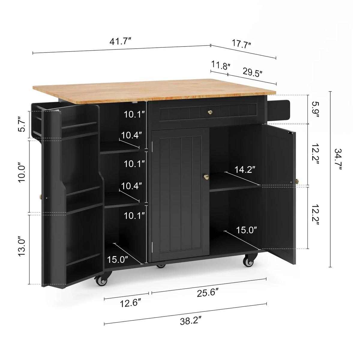 Nouveauté 2026 – Îlot de cuisine Noelse avec rangements, table d'appoint rabattable, porte-épices et porte-serviettes pour petites cuisines, blanc
