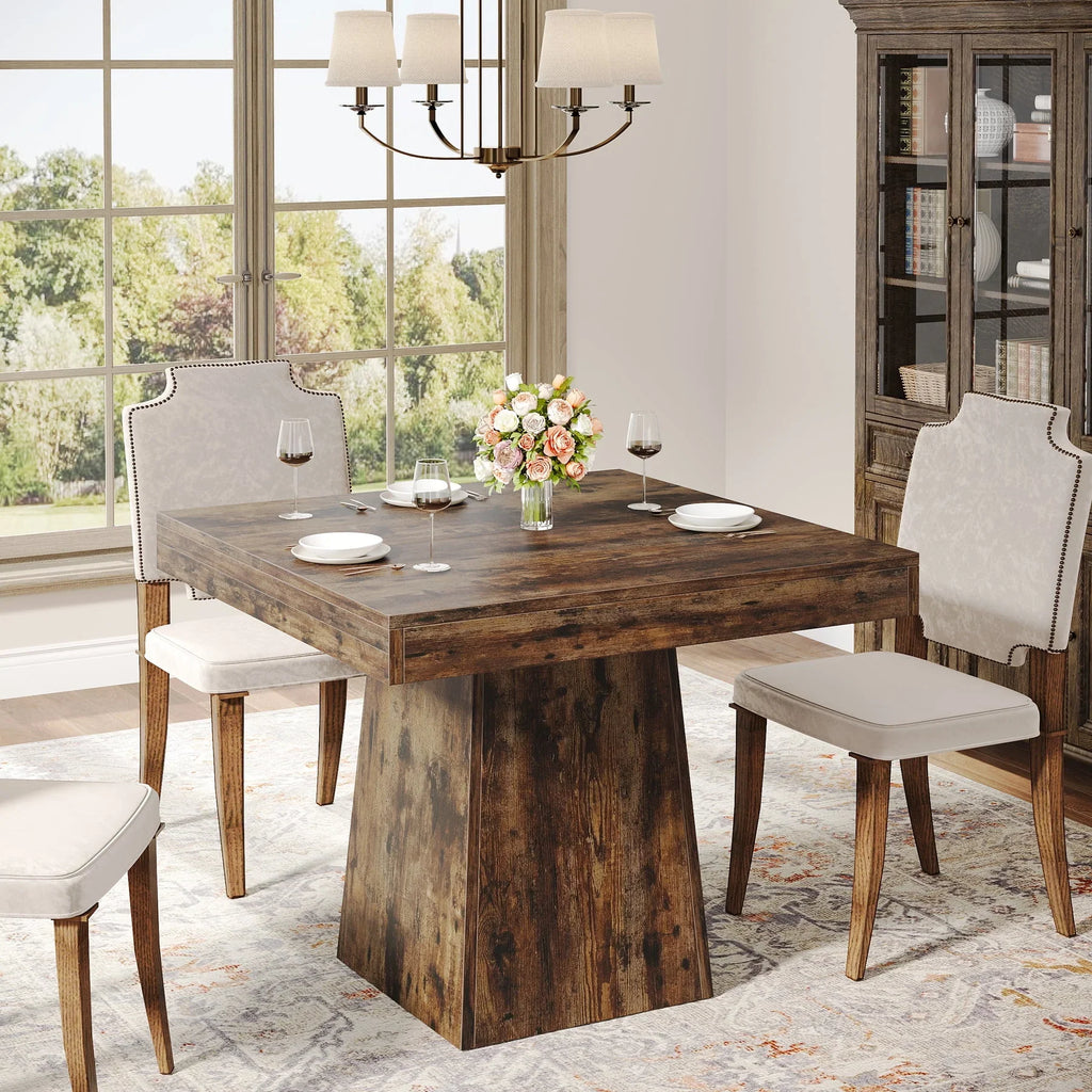 Nouveauté 2026 – Table de salle à manger carrée Tribesigns pour 4 personnes, 80 cm (31,5 pouces), petite table de cuisine avec pied central robuste, style ferme, idéale pour la salle à manger, le salon ou la cuisine, couleur marron vintage