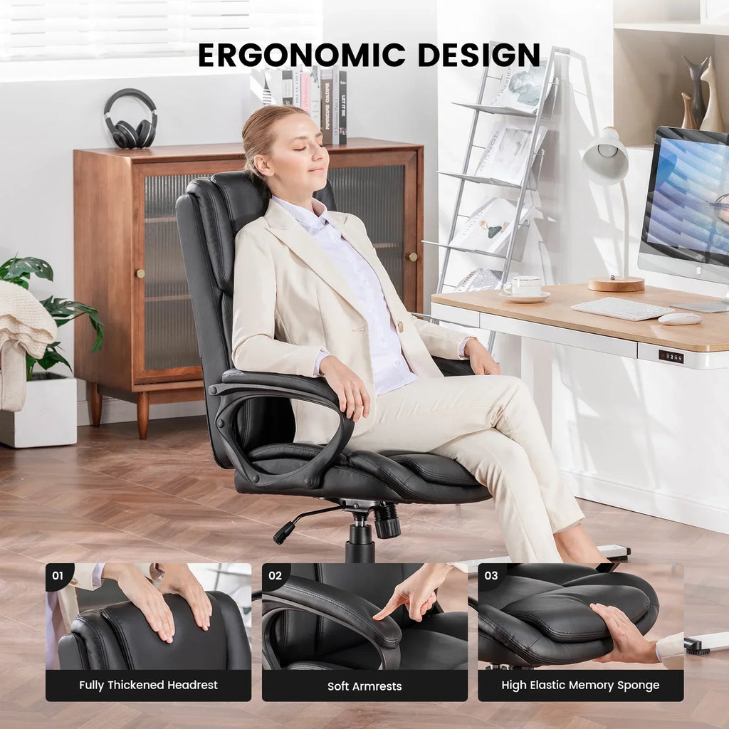 Nouveauté 2026 – Fauteuil de bureau ergonomique Mainstays Executive à dossier haut en cuir noir