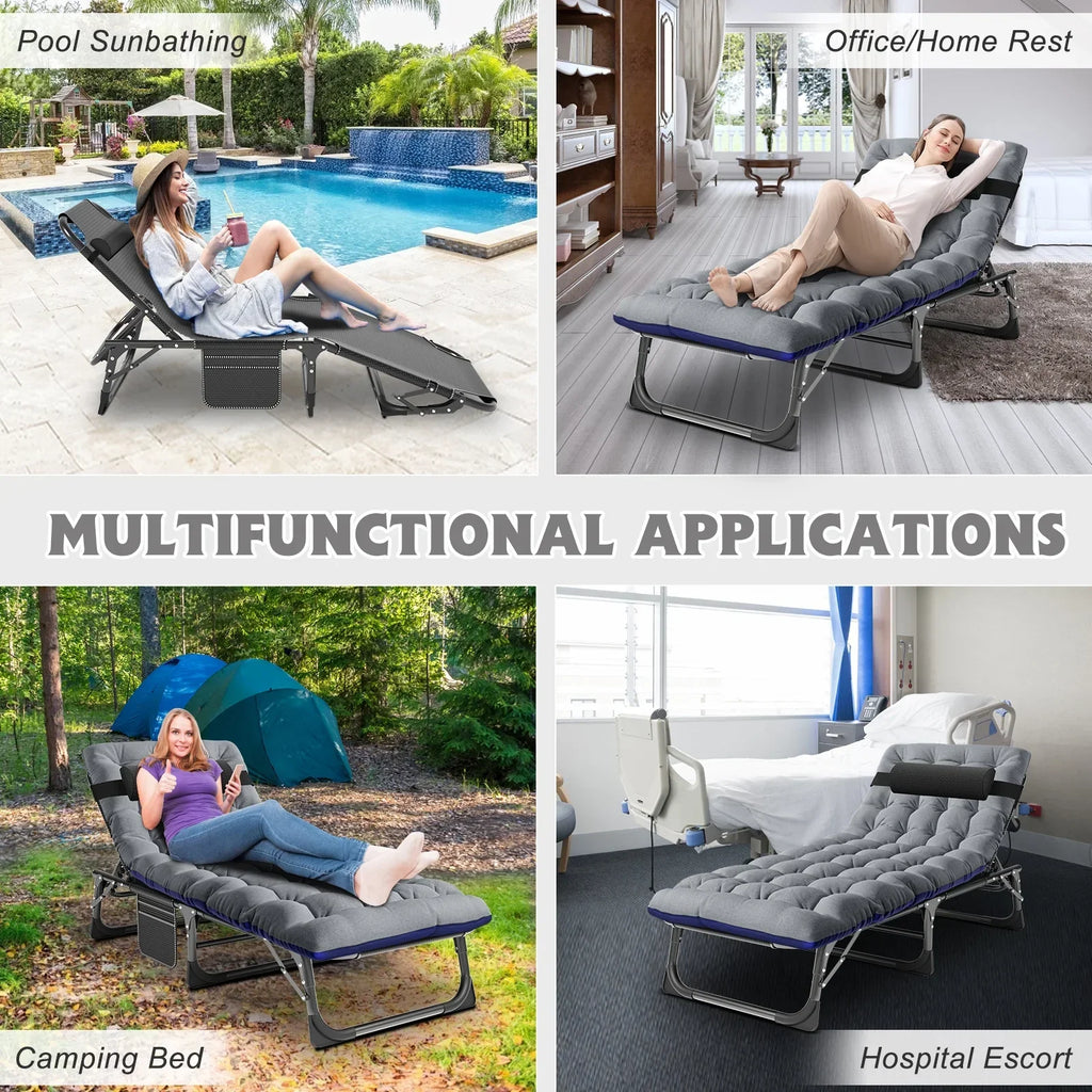 Nouveauté 2026 – Chaise longue MOPHOTO avec matelas, supportant jusqu'à 200 kg, lit de camp portable et robuste, réglable, idéal pour le camping, la piscine, la plage et la terrasse