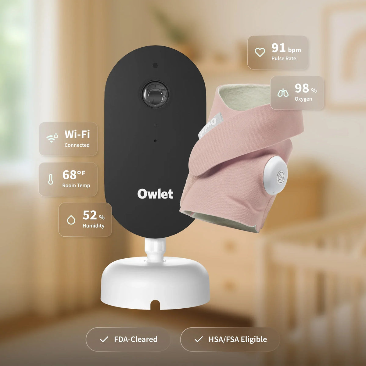 Nouveauté 2026 – Owlet Dream Duo (3e génération) – Approuvé par la FDA, système de surveillance bébé intelligent tout-en-un avec chaussette et caméra HD 2K
