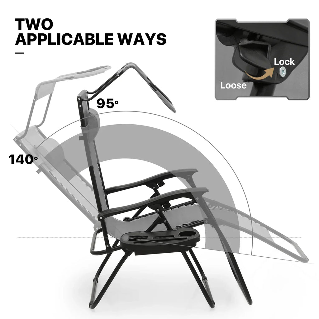 Nouveauté 2026 – Ensemble de 2 chaises MoNiBloom Zero Gravity , fauteuils de plage/terrasse pliables avec auvent et appui-tête, noirs