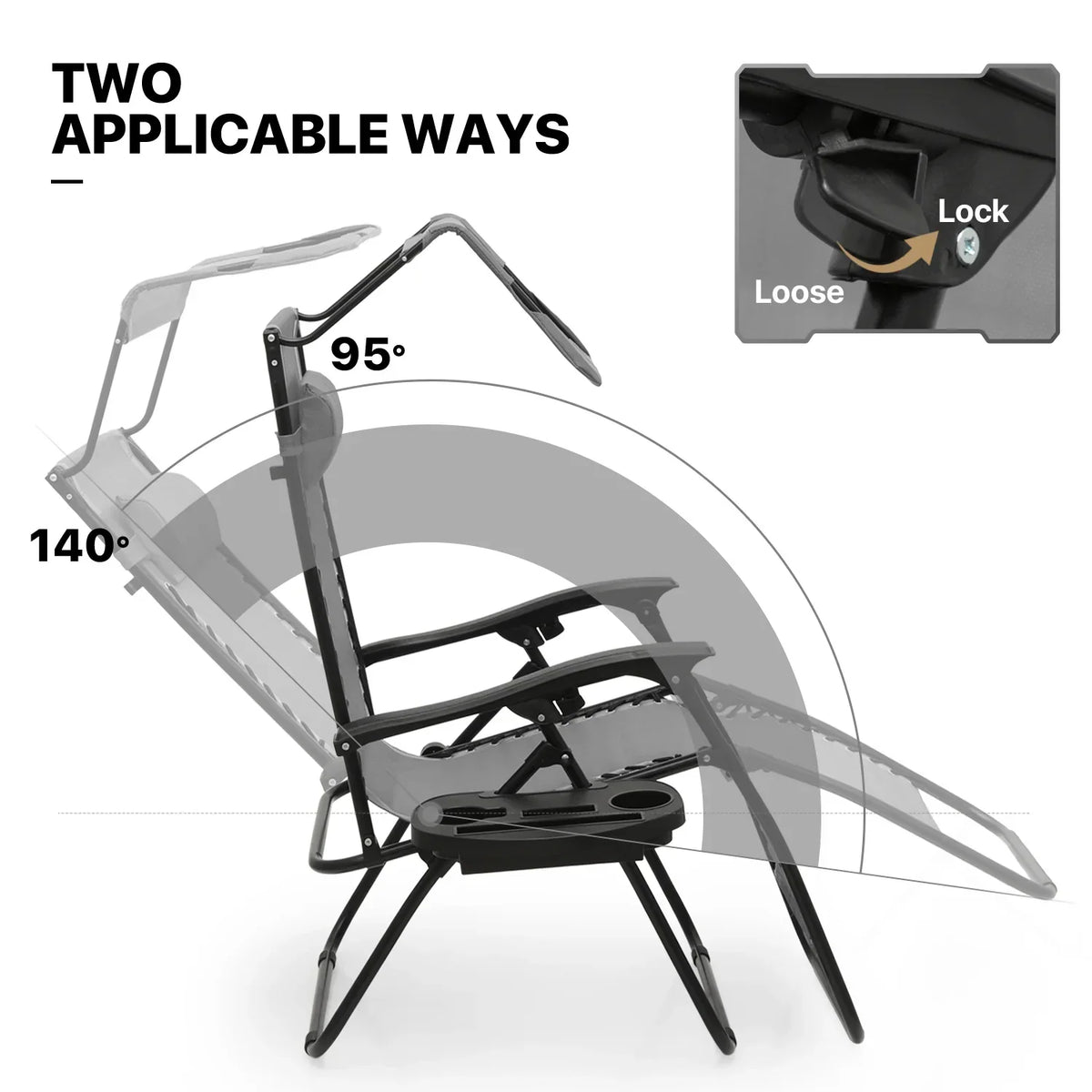 Nouveauté 2026 – Ensemble de 2 chaises MoNiBloom Zero Gravity , fauteuils de plage/terrasse pliables avec auvent et appui-tête, noirs