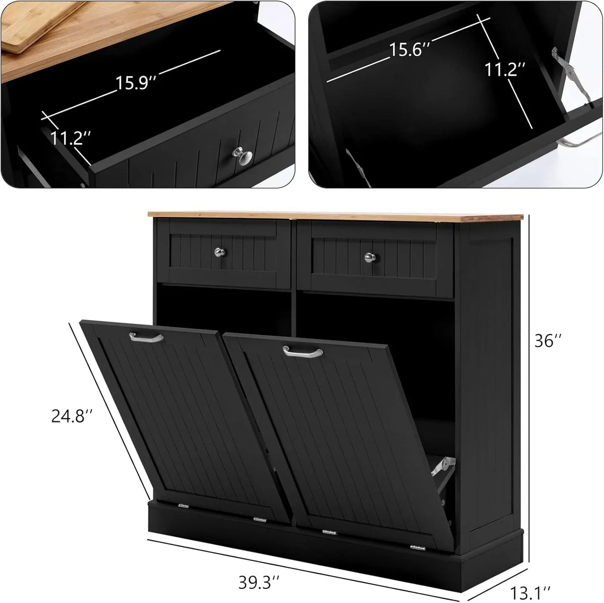 Nouveauté 2026 – Armoire à poubelles double basculante Hlivelood , 75 litres, résistante aux animaux, avec panier à linge et planche à découper, et tiroirs de rangement escamotables pour le tri des déchets en bois