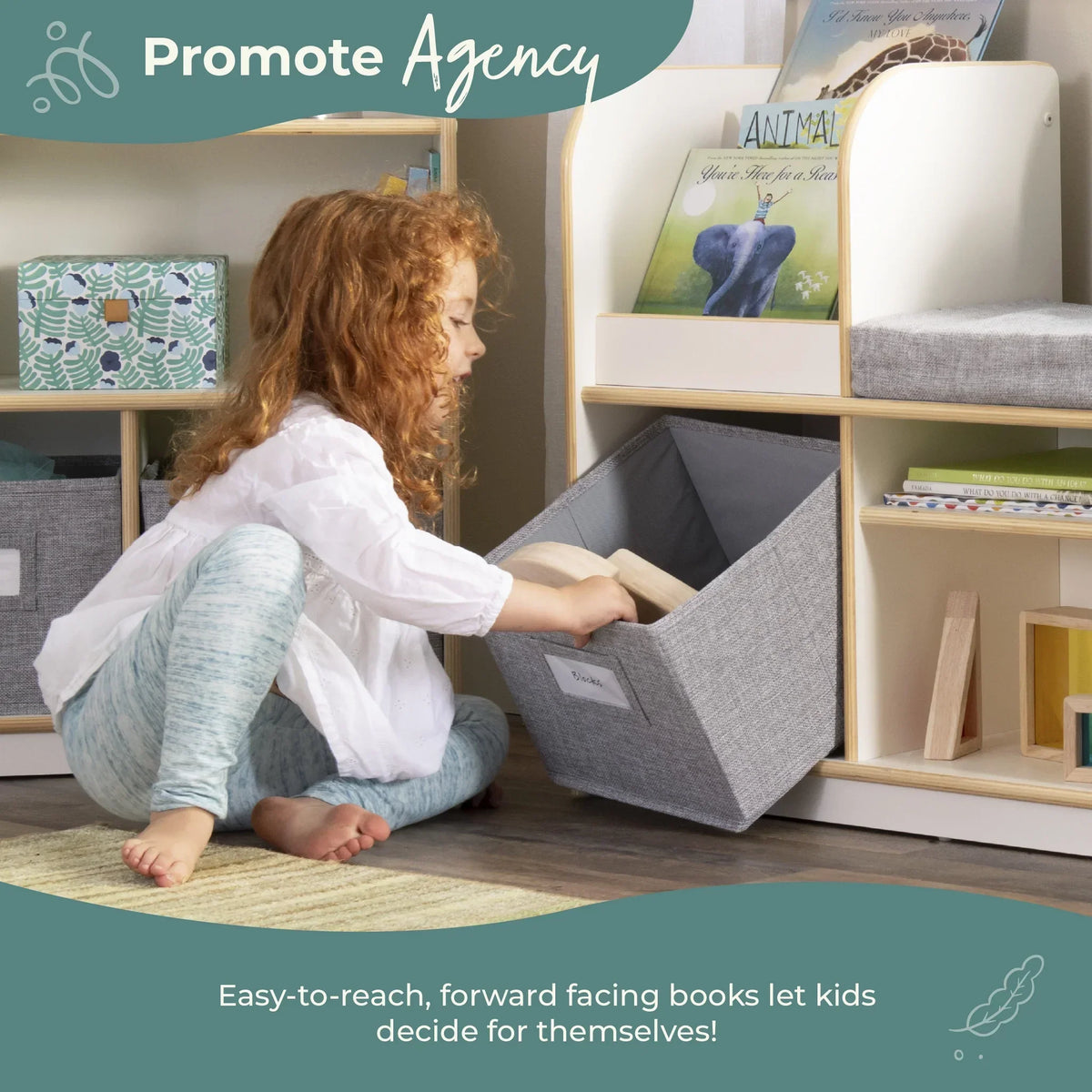 Nouveauté 2026 – Coin lecture EdQ de Guidecraft - Naturel : Banc de lecture en bois pour chambre d'enfant, étagère à livres, rangement pour jouets et cubes de rangement