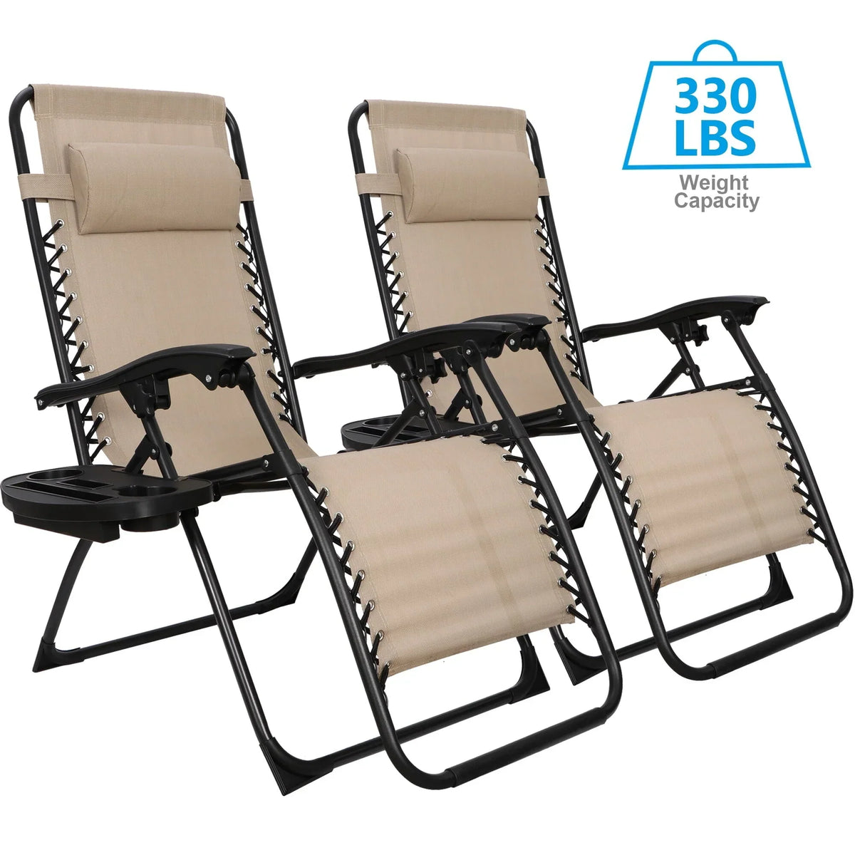 Nouveauté 2026 – HomGarden Lot de 2 chaises zéro gravité en acier - Beige