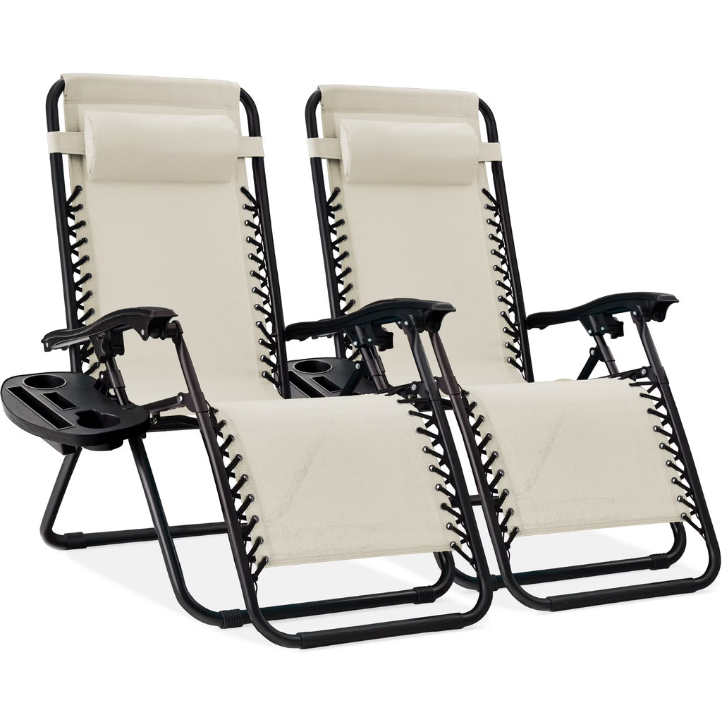 Nouveauté 2026 – Ensemble de 2 fauteuils inclinables zéro gravité Best Choice Products pour terrasse et piscine avec porte-gobelet - Gris
