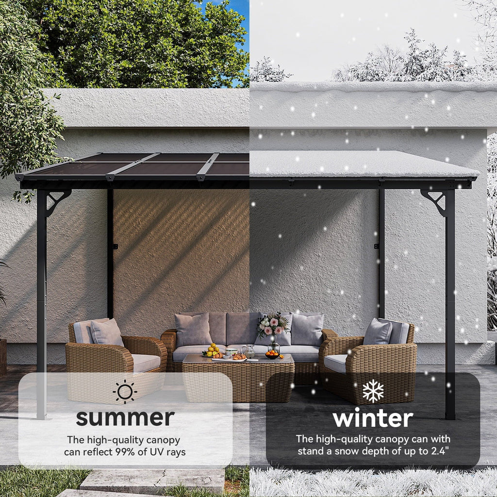 Nouveauté 2026 – Gazebo Aoxun de 2,4 m x 1,5 m pour patio, pergola avec toit incliné, grand auvent mural robuste pour barbecue, idéal pour jardin, terrasse ou patio