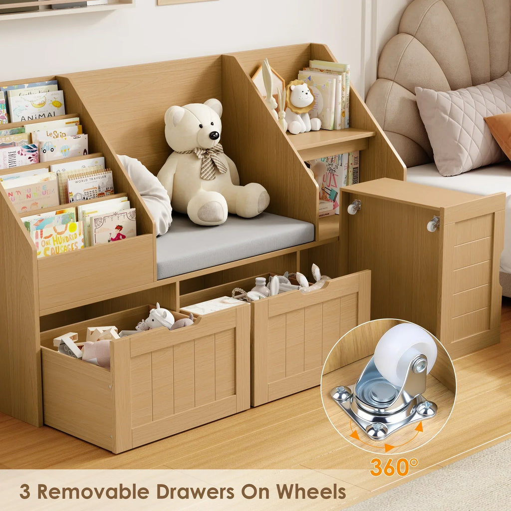 Nouveauté 2026 – Bibliothèque pour enfants Homfa avec coin lecture et 3 tiroirs amovibles, bibliothèque à 2 cubes avec étagères à livres à 4 niveaux, rangement pour jouets et jouets, idéale pour la chambre ou la salle de jeux, blanche