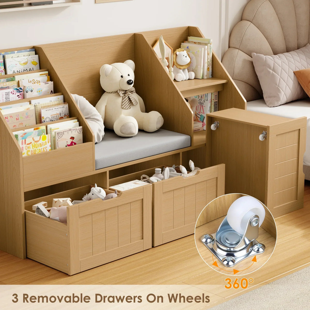 Nouveauté 2026 – Bibliothèque pour enfants Homfa avec coin lecture et 3 tiroirs amovibles, bibliothèque à 2 cubes avec étagères à livres à 4 niveaux, rangement pour jouets et jouets, idéale pour la chambre ou la salle de jeux, blanche