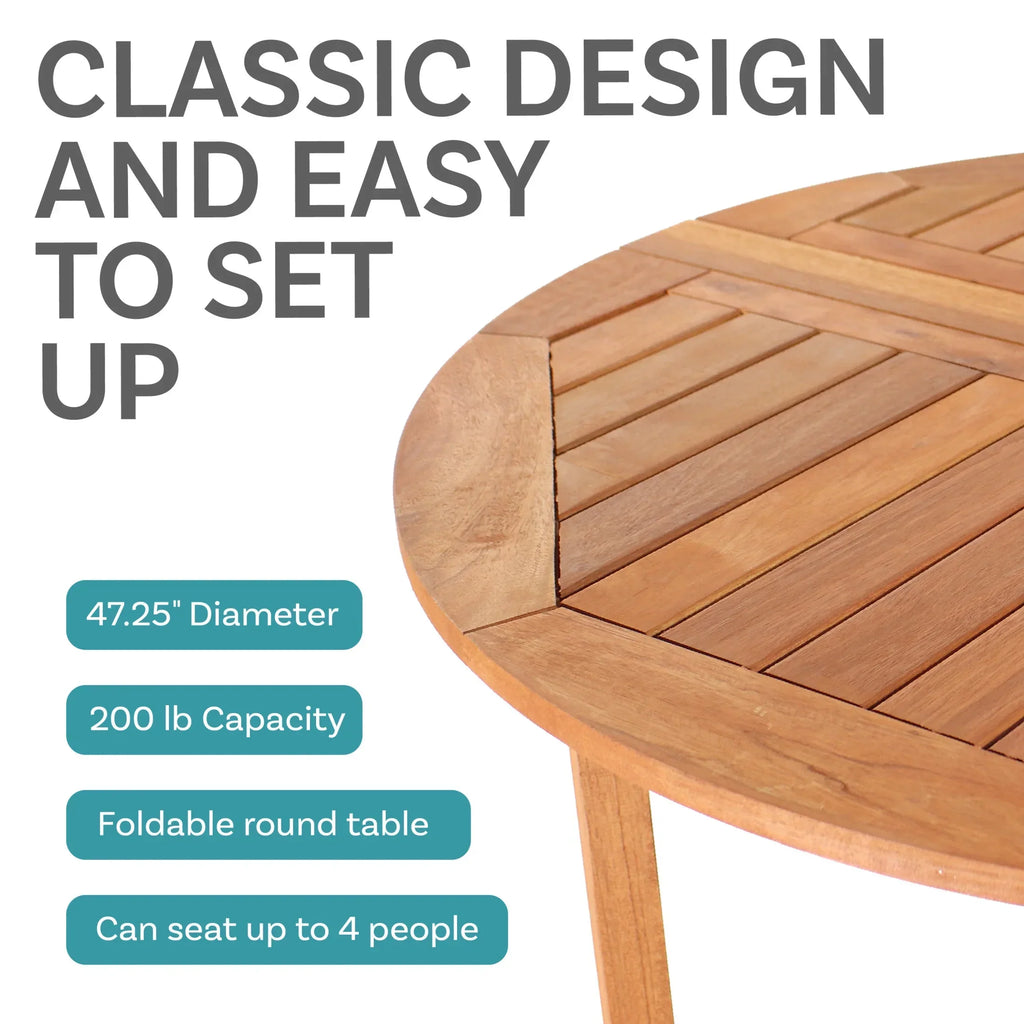 Nouveauté 2026 – Table de salle à manger d'extérieur Sunnydaze 47,25" en bois dur malaisien à abattants