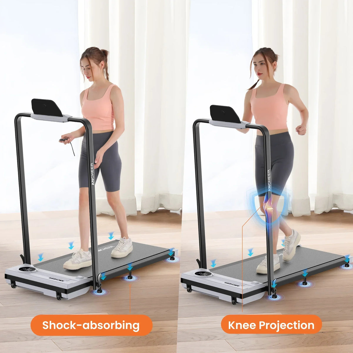 Nouveauté 2026 – Tapis de marche pliable et portable ANCHEER , capacité de 136 kg (300 lb), vitesse de 12 km/h (7,5 mi/h), à placer sous un bureau, avec télécommande et écran LED, 2 en 1, pour la maison, le bureau ou l'exercice (rose