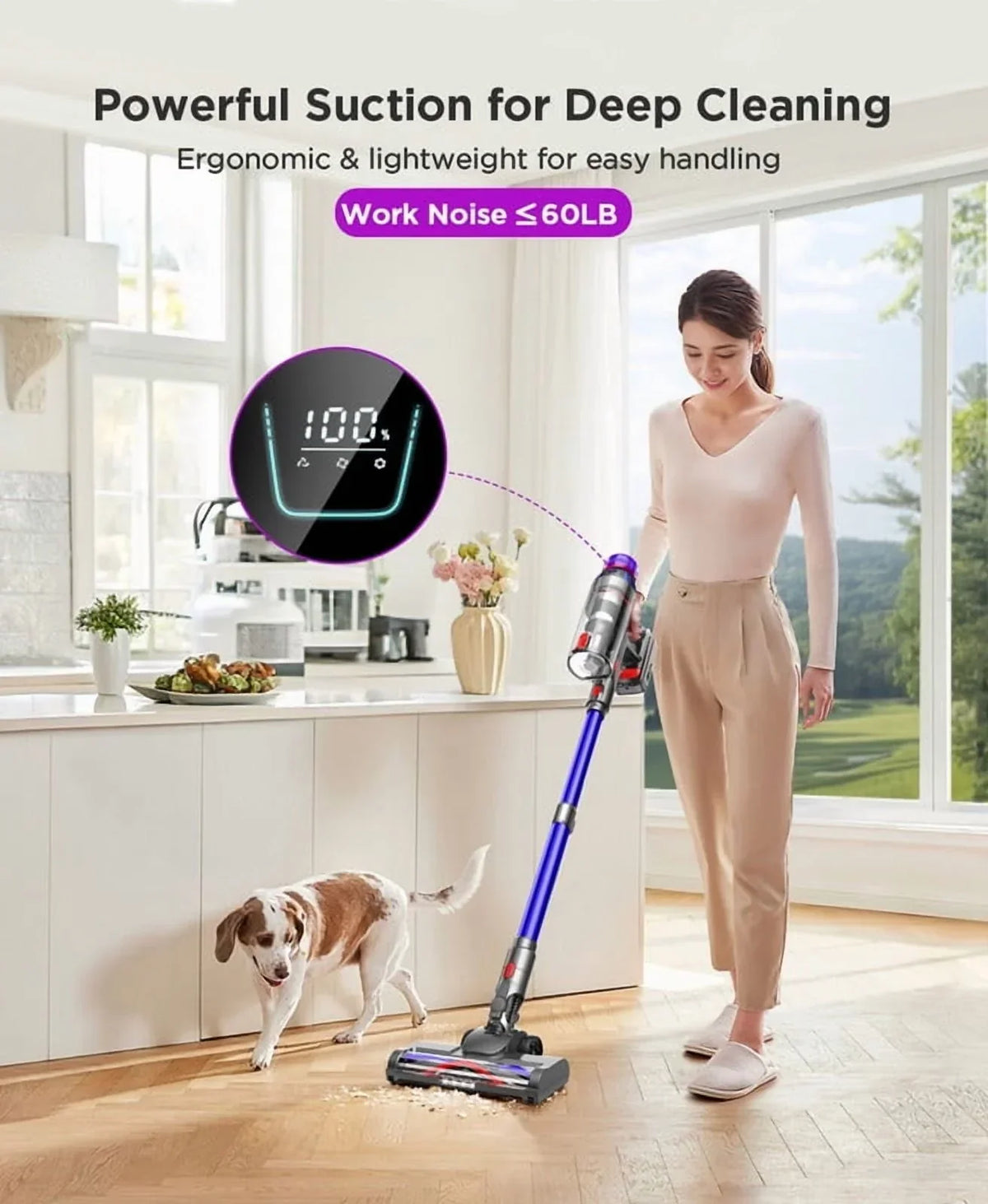 Nouveauté 2026 – Aspirateur sans fil Hosaud - 45 000 Pa, 550 W, 55 min d'autonomie, 2 600 mAh - Léger et idéal pour la maison, les poils d'animaux, les tapis et les sols (violet