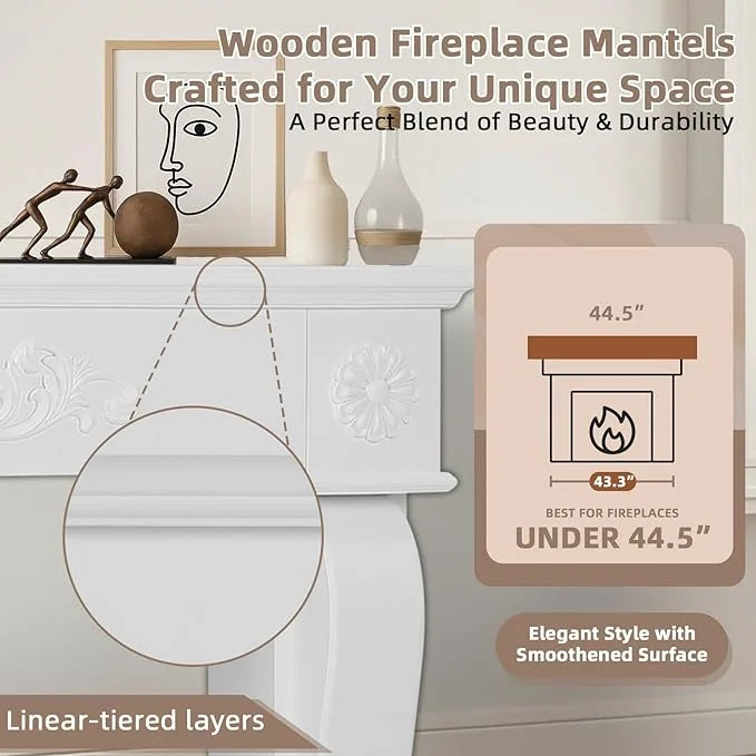 Nouveauté 2026 – Manteau de cheminée EPICOZY 44,5" , sur pied, pour cheminées électriques, en MDF avec étagère, motif décoratif, anti-basculement et imperméable