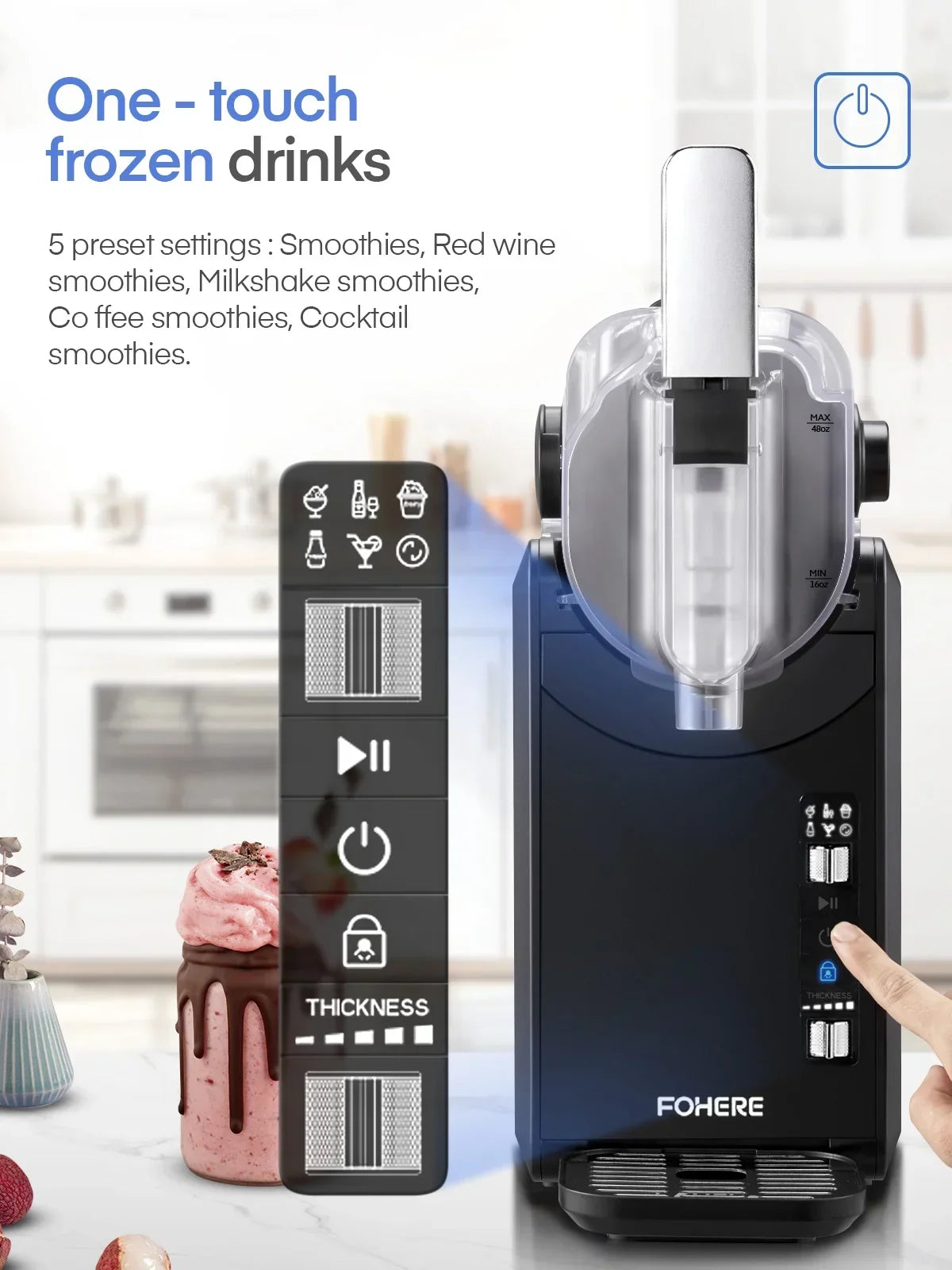 Nouveauté 2026 – Machine à granita 5 en 1 , sans glace, prête en 15 minutes, autonettoyante, idéale pour la maison. 5 programmes prédéfinis pour préparer des margaritas glacées, des frappés, des milkshakes et bien plus encore. Disponible chez FOHERE