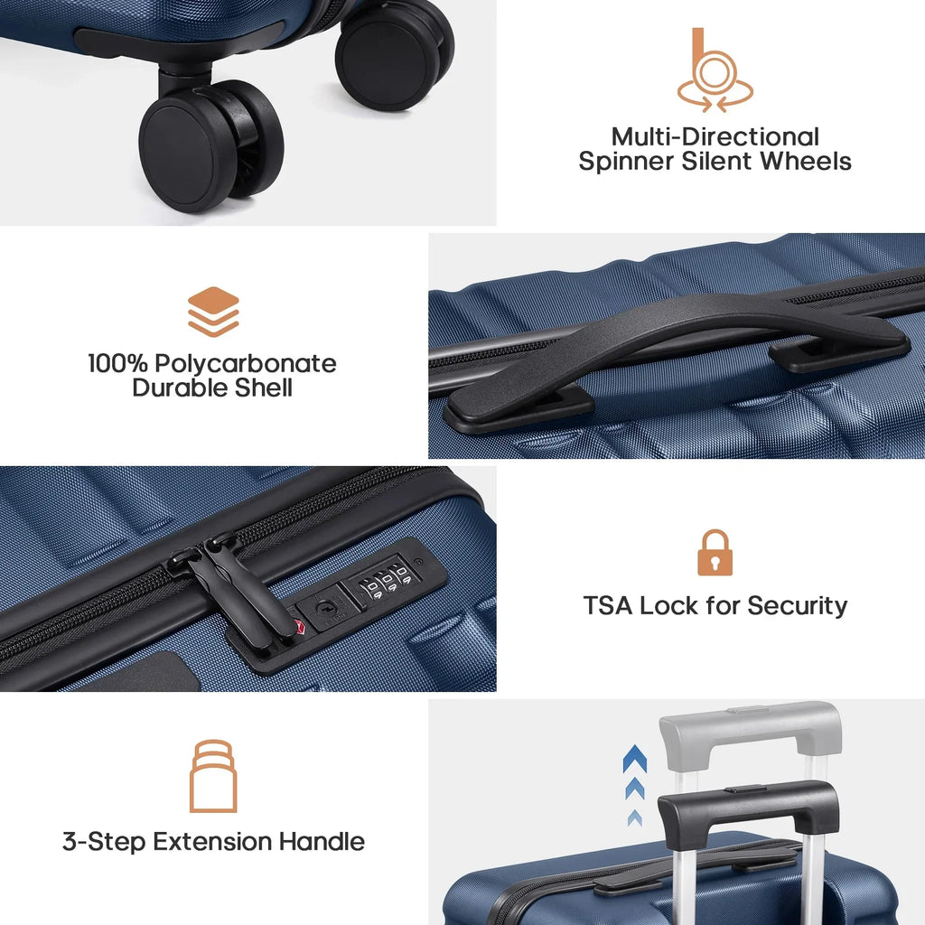 Nouveauté 2026 – Ensemble de bagages MIUSSE , 3 pièces : valise cabine 20 pouces à roulettes, coque rigide 100 % PC avec serrure TSA, conforme aux normes des compagnies aériennes, avec sac à dos de voyage pour hommes et femmes