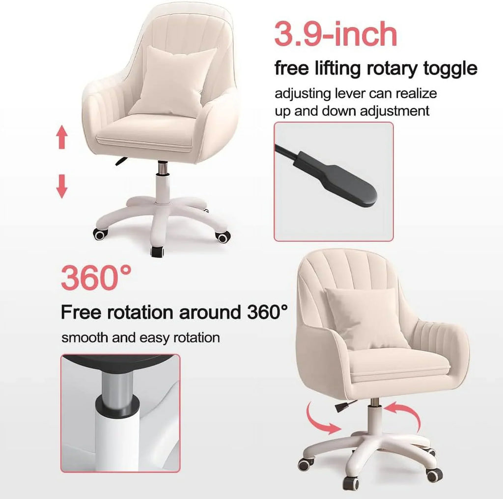 Nouveauté 2026 – Fauteuil de bureau Home , chaise d'ordinateur avec dossier mi-haut capitonné, style moderne, pivotante et réglable en hauteur, en velours blanc