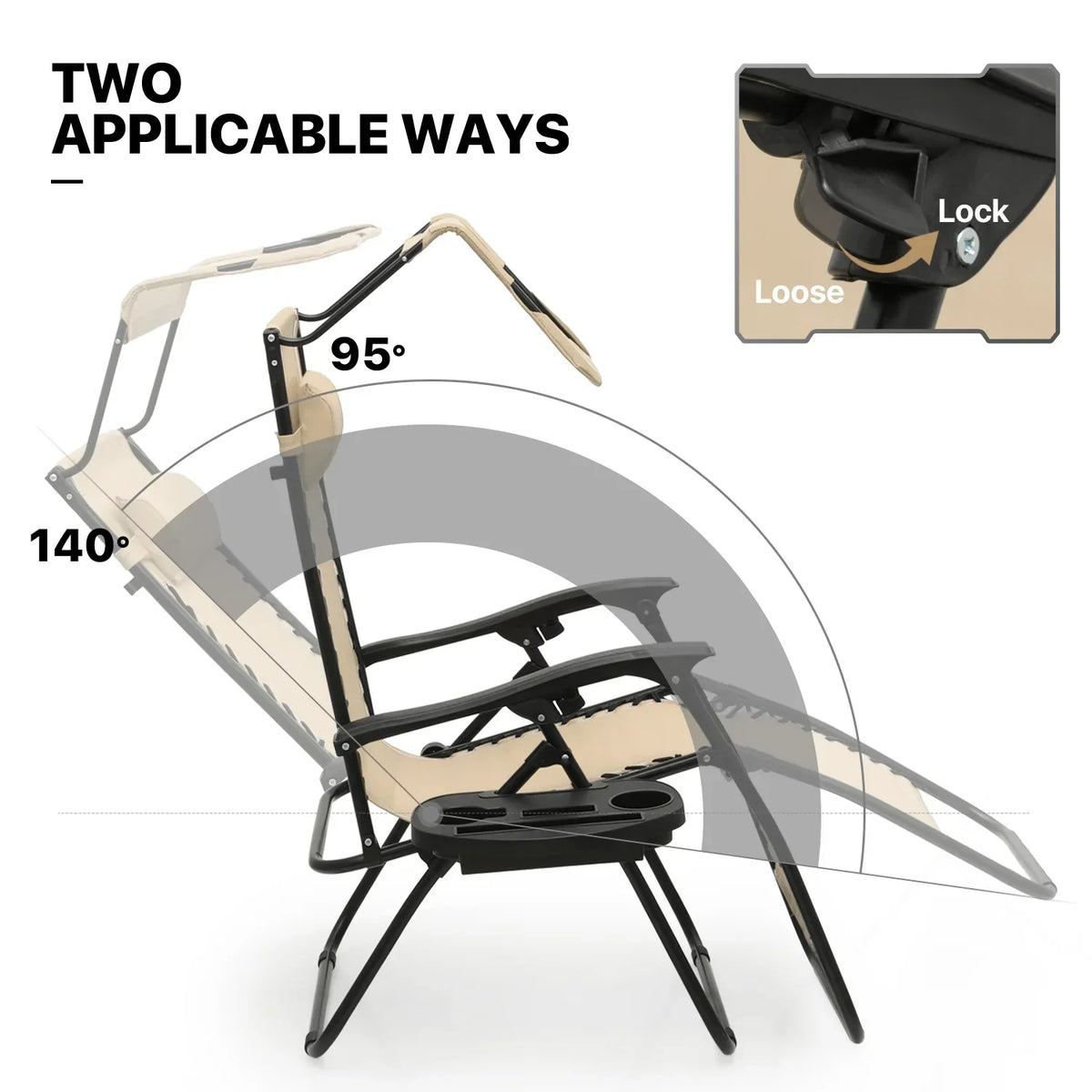 Nouveauté 2026 – Ensemble de 2 chaises MoNiBloom Zero Gravity , fauteuils de plage/terrasse pliables avec auvent et appui-tête, noirs