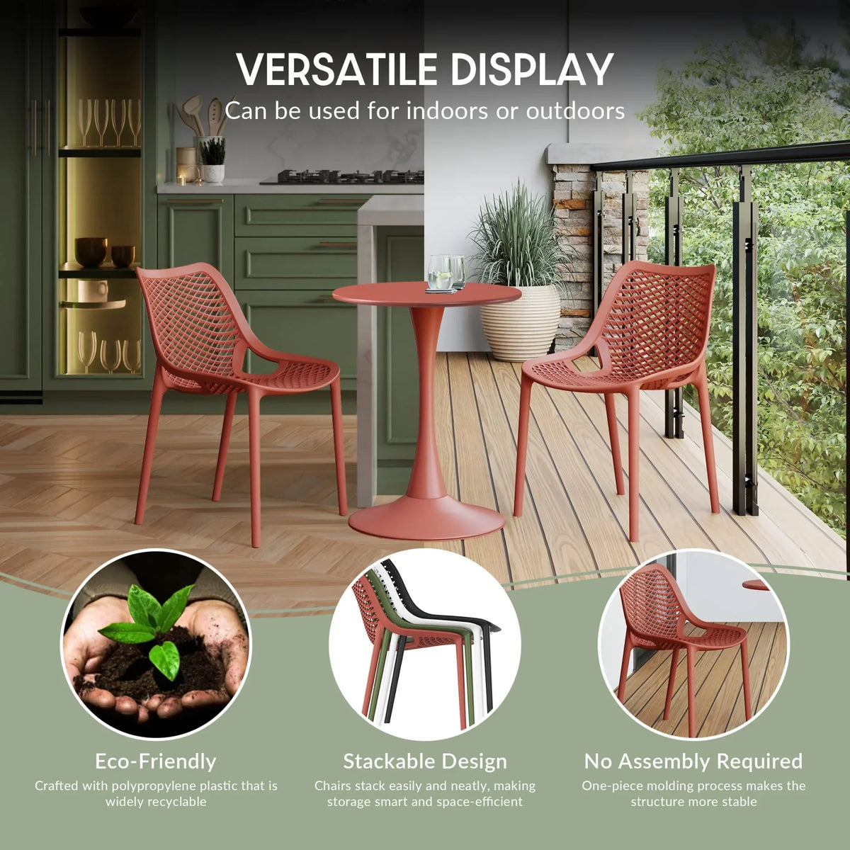 Nouveauté 2026 – Ensemble bistro de patio extérieur 3 pièces WestinTrends Playa en résine, vert olive, avec chaises d'appoint empilables