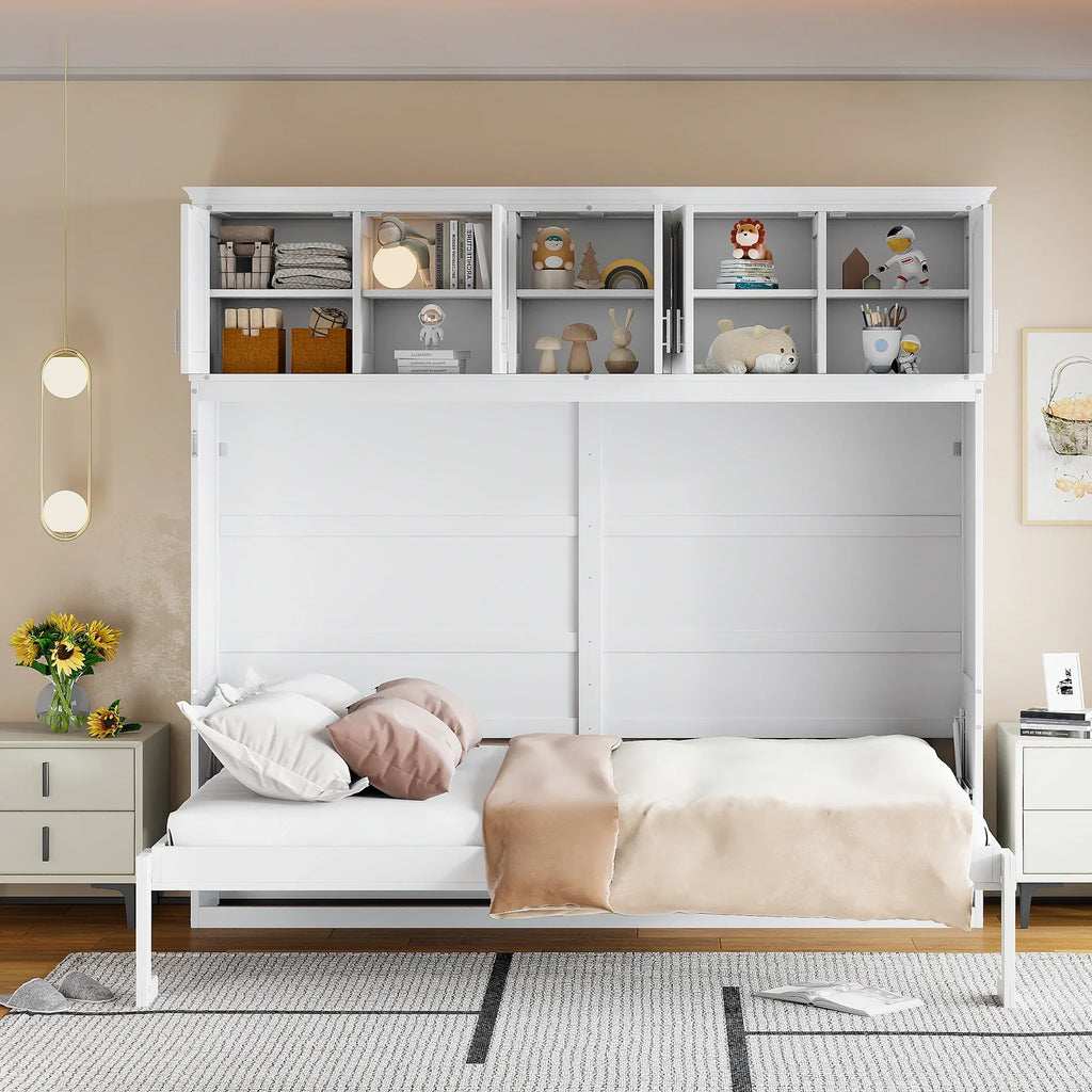 Nouveauté 2026 – Lit escamotable mural Queen Size avec rangements supérieurs, gris
