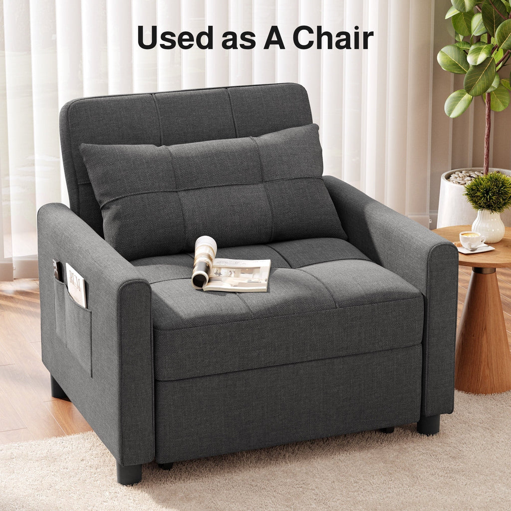 Nouveauté 2026 – Canapé-lit convertible 3 en 1 Lofka avec rangement, dossier réglable et fonction gigogne - Fauteuil-lit idéal pour les petits espaces et les appartements, gris foncé