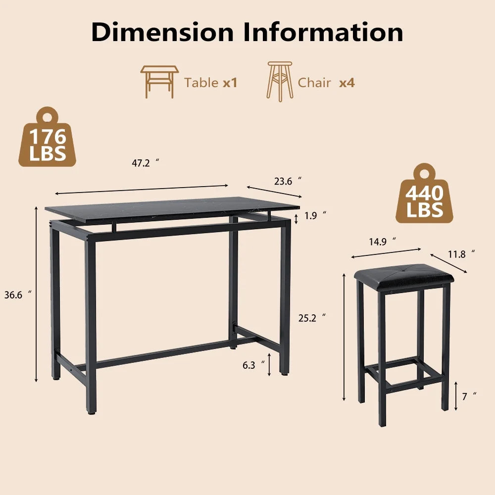 Nouveauté 2026 – Ensemble de table haute 5 places , table de bar et tabourets assortis, table à manger minimaliste avec tabourets sans dossier, ensemble table et chaises de bar avec plateau en bois pour cuisine, appartement ou bistrot - Gain de place
