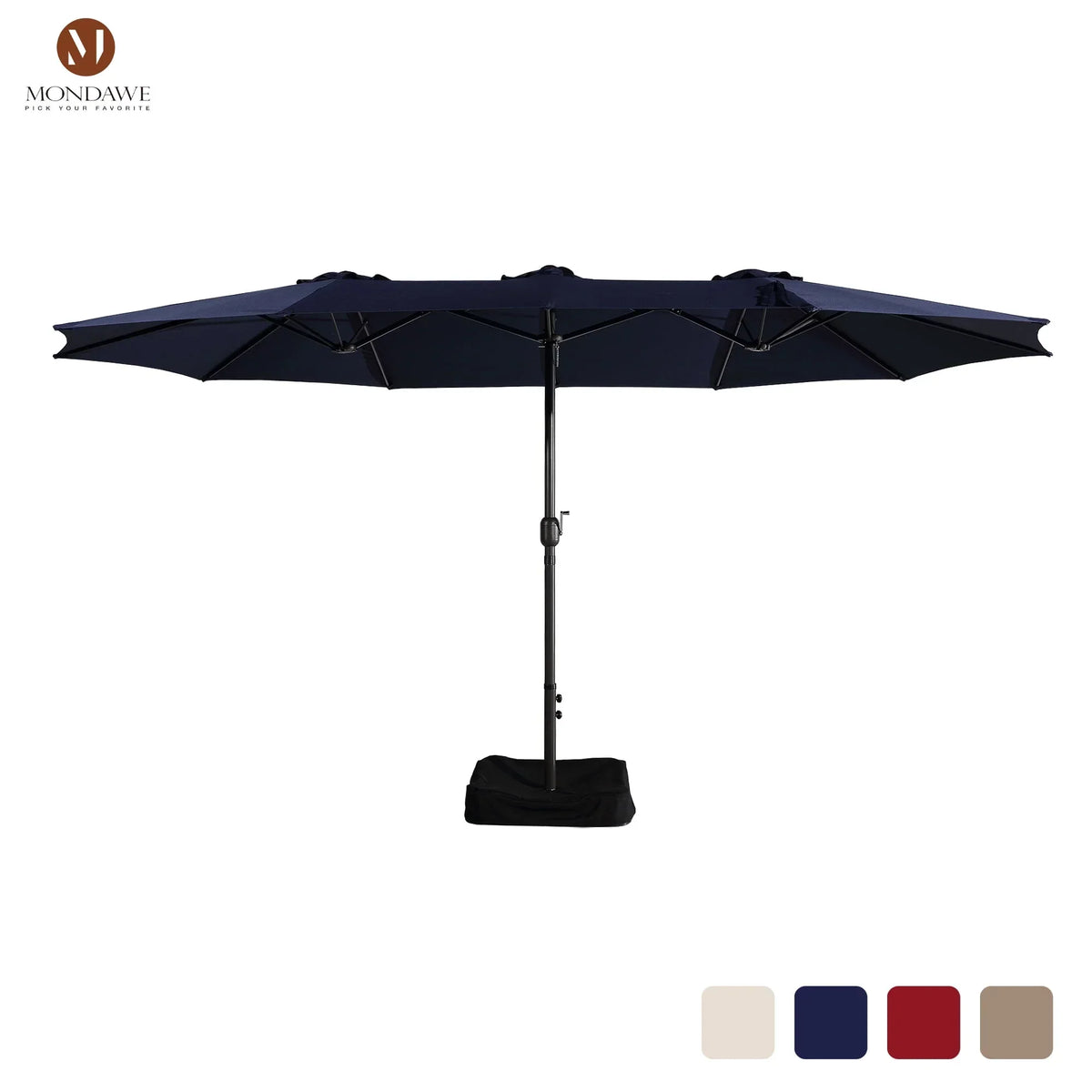 Nouveauté 2026 – Parasol rectangulaire Mondawe 4,57 m (15 pi) avec base et éclairage LED beige