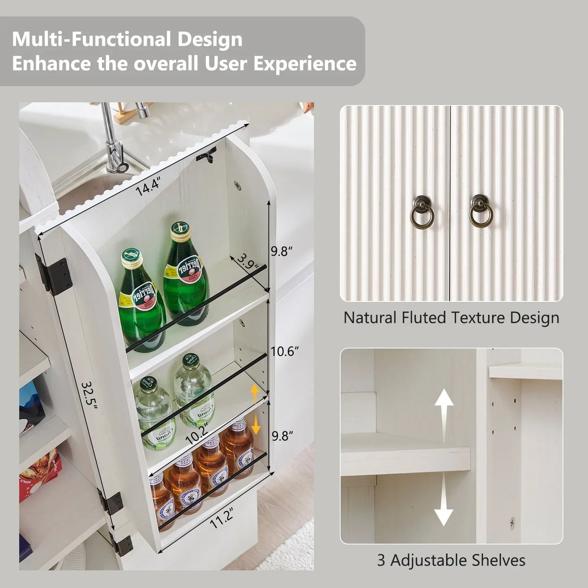 Nouveauté 2026 – Armoire de rangement de cuisine IFGET , 180 cm de haut, style arqué, avec étagères réglables, idéale pour la cuisine et la salle à manger