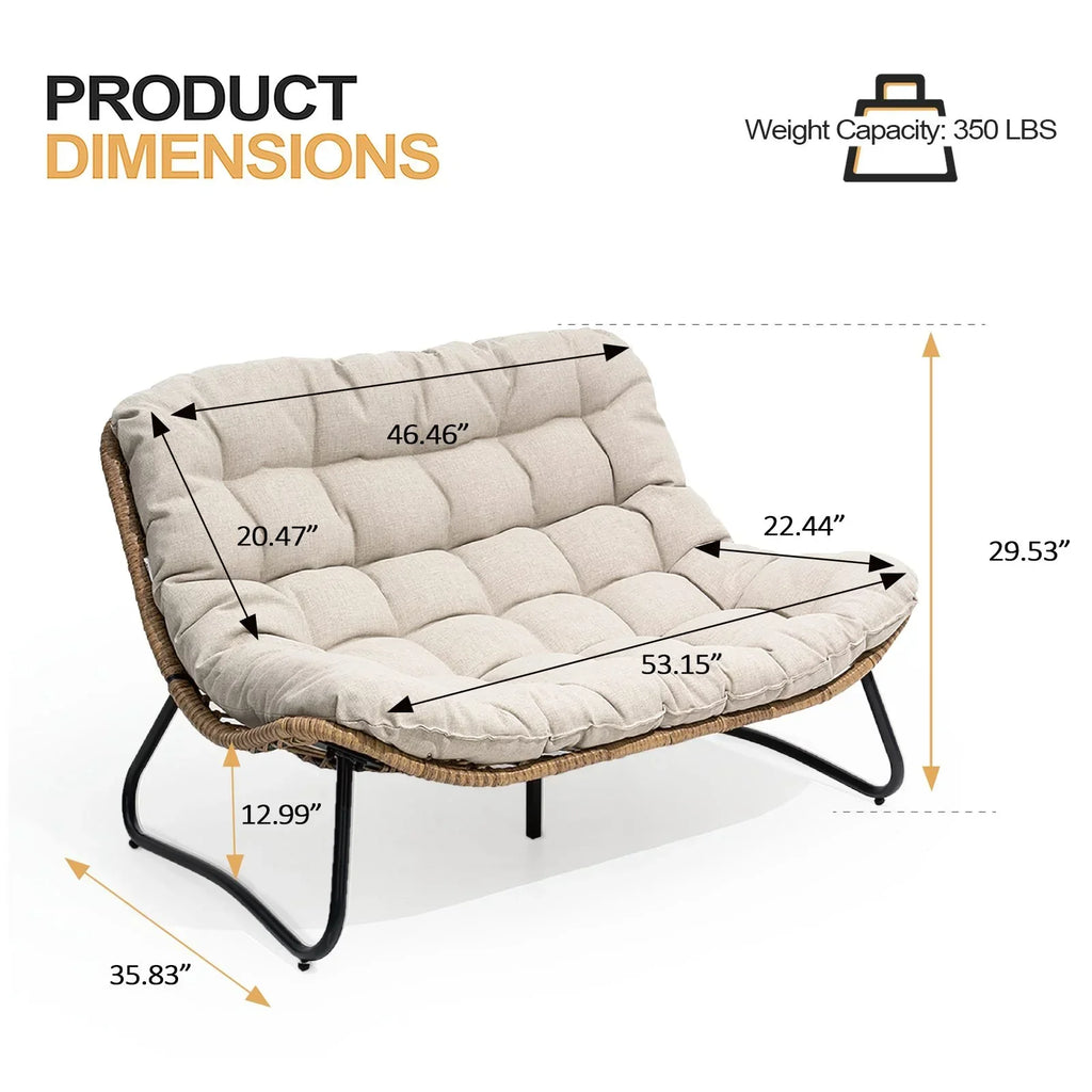 Nouveauté 2026 – Canapé deux places de patio Crestlive Products , grand meuble en rotin résistant aux intempéries avec coussins moelleux, canapé d'extérieur pour balcon, piscine, jardin (beige