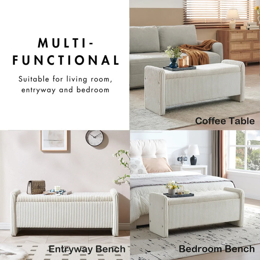 Nouveauté 2026 – Banc coffre Pinmoco de 112 cm (44 po), banc d'entrée rembourré avec rangement, idéal pour la chambre et le salon, en velours côtelé gris