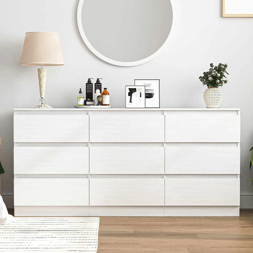 Nouveauté 2026 – Commode Resenkos moderne style milieu du siècle, 6 tiroirs, large, pour chambre à coucher, grise