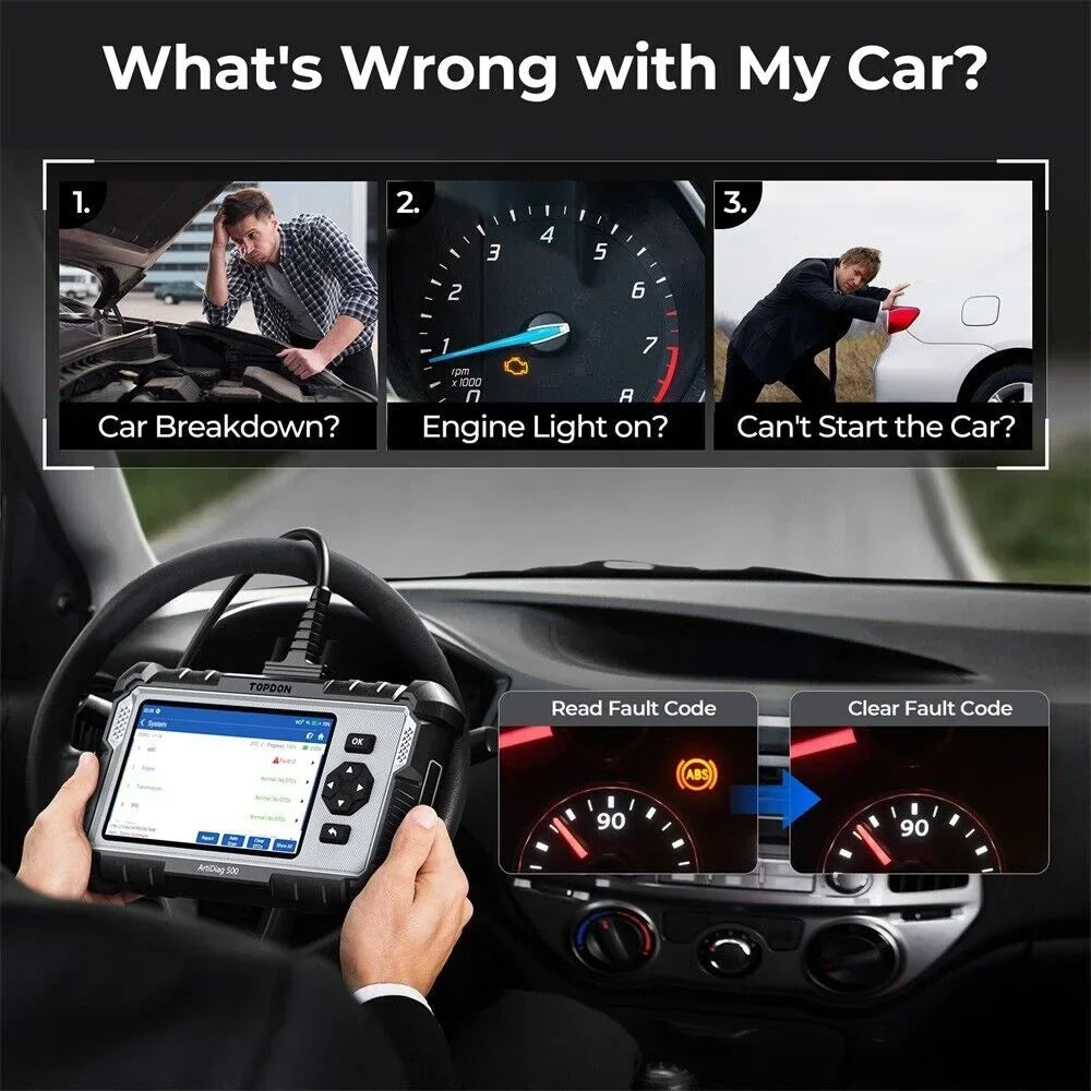 Nouveauté 2026 – Scanner OBD2 TOPDON ArtiDiag500 : diagnostic complet du moteur, de l'ABS, des SRS, de la transmission et du CAN. Test OBD2 complet